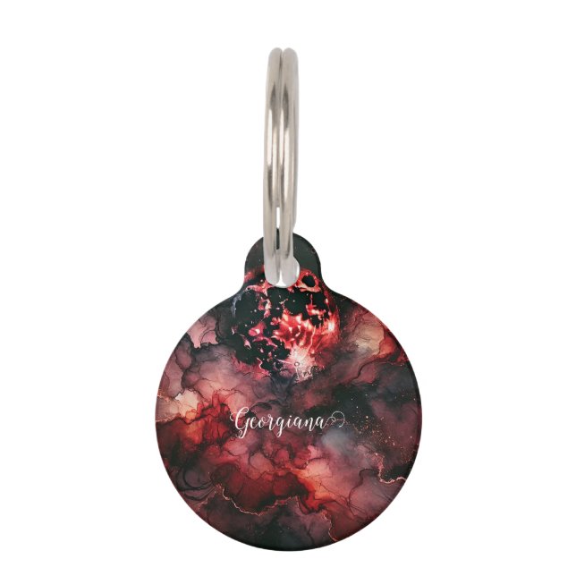 カスタム名  不気味なブラッドムーン ハロウィン アルコールインク ペット　ネームタグ (正面)