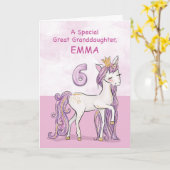 カスタム名 特別なひ孫 6歳の誕生日 ピンク カード (黄色い花)