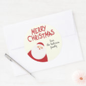 カスタム名 赤 サンタ メリークリスマス ホリデー ラウンドシール (封筒)