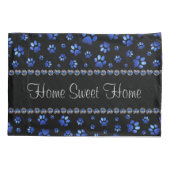 カスタム名, 青いグリッターの犬の足跡 枕カバー (裏面)