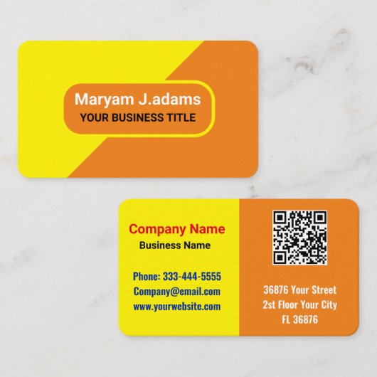 カスタム名 – 黄モダン色・オレンジ 名刺 (正面/裏面)
