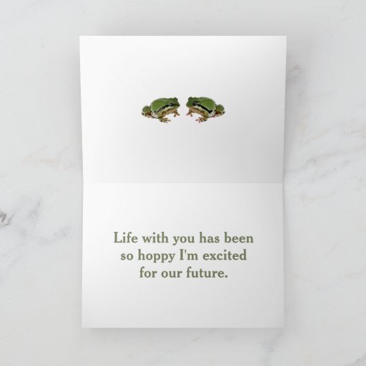 カスタム周年記念フロッグカップル水リリーおもしろい カード (内部)