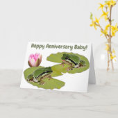 カスタム周年記念フロッグカップル水リリーおもしろい カード (黄色い花)