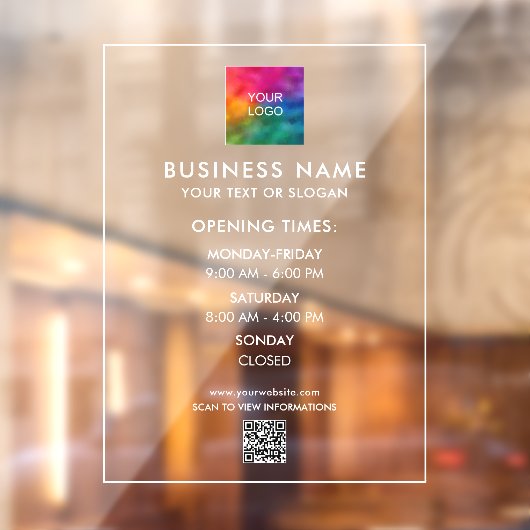 カスタム営業時間 企業ロゴ QRコード 電話番号 ウィンドウサイン (シート2)