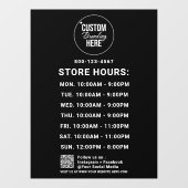 カスタム営業時間 白ロゴ テキスト黒バック ウィンドウサイン (シート)