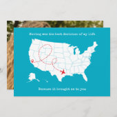 カスタム地図と写真ターコイズバレンタインデー シーズンカード (正面/裏面)