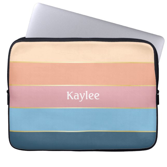 カスタム夏の色のブロックストライプ ラップトップスリーブ (正面)