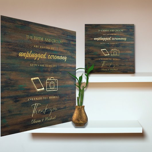 カスタム外結婚式サイン木材金ゴールド 箔ポスター