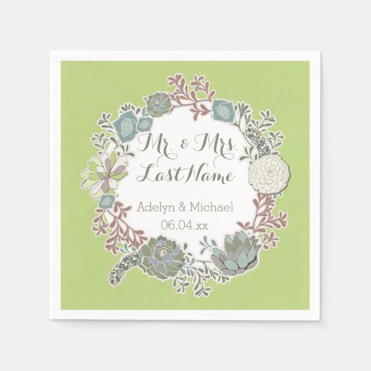 カスタム多肉リースの結婚紙ナプキンス スタンダードカクテルナプキン (正面)