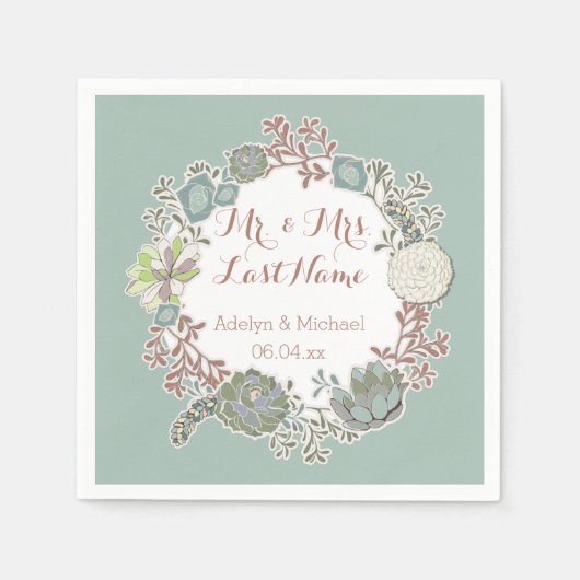 カスタム多肉リースの結婚紙ナプキンス スタンダードカクテルナプキン (正面)