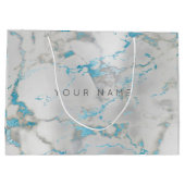 カスタム大理石グレーブルーメタリックアクアシルバー ラージペーパーバッグ (裏面)
