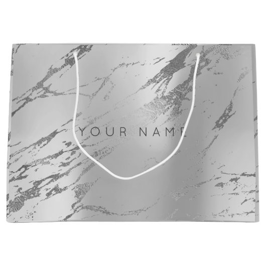 カスタム大理石グレーモノック金属抽象芸術銀 ラージペーパーバッグ (正面)