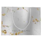 カスタム大理石グレー金ゴールドメタルラックス抽象芸術銀 ラージペーパーバッグ (裏面)