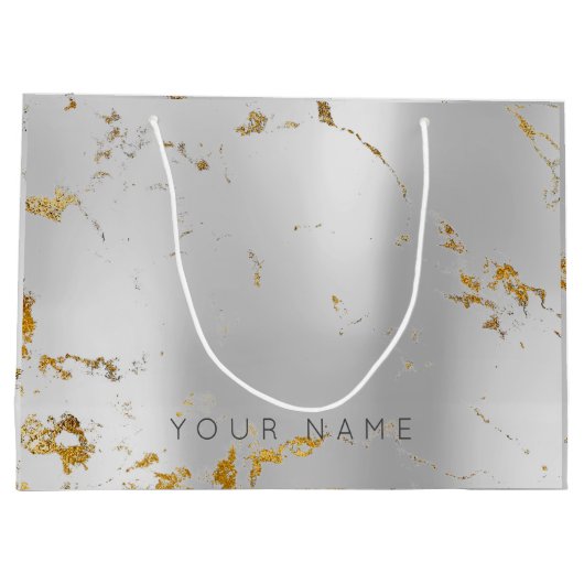 カスタム大理石グレー金ゴールドメタルラックス抽象芸術銀 ラージペーパーバッグ (裏面)