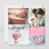 カスタム大理石ピ賛美ンクク写真コラージュ赤ちゃん マグネット招待状 (正面)