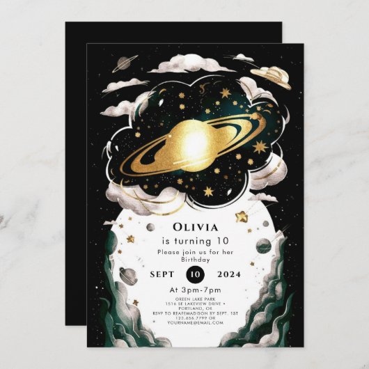カスタム天体宇宙誕生日 招待状 (正面/裏面)