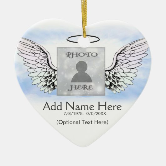 カスタム天使の翼とハート セラミックオーナメント (正面)