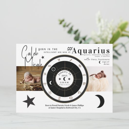 カスタム太陽サインムーン占星術誕生発表 招待状 (スタンド正面)