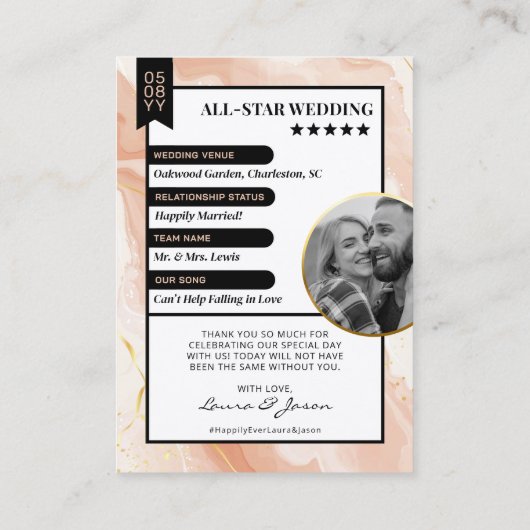 カスタム夫婦トレーディングカー結婚ド、ありがとう コーリングカード (裏面)