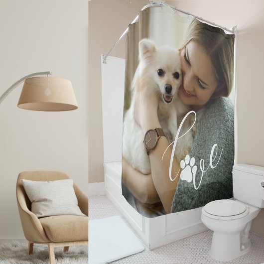 カスタム女の子ラブドッグポープリント写真パーソナライズされた シャワーカーテン