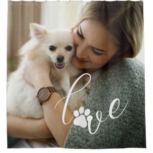 カスタム女の子ラブドッグポープリント写真パーソナライズされた シャワーカーテン (正面)