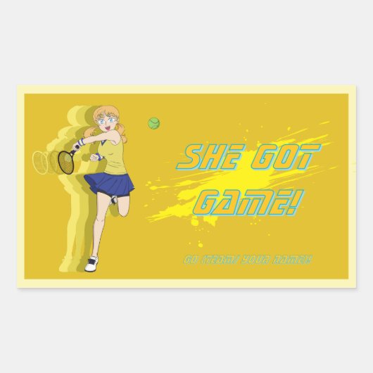 カスタム女子テニス選手ステッカー 長方形シール (正面)