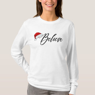 カスタム女子信じメリークリスマスサンタ Tシャツ