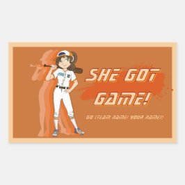 カスタム女子野球選手ステッカー 長方形シール