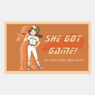 カスタム女子野球選手ステッカー 長方形シール