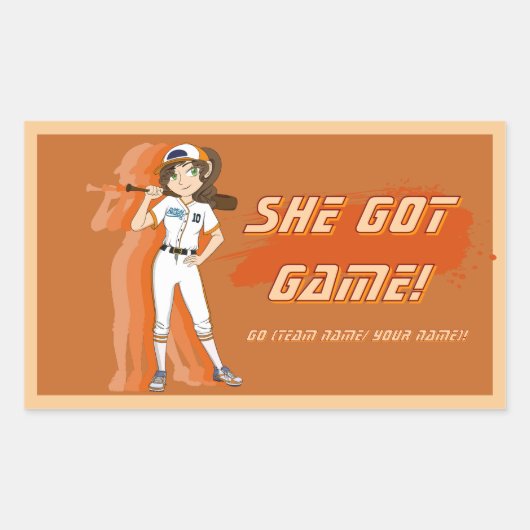 カスタム女子野球選手ステッカー 長方形シール (正面)