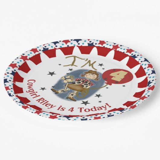 カスタム女性のカーボーイ第4ハッピーバースデー紙プレート ペーパープレート (アングル)