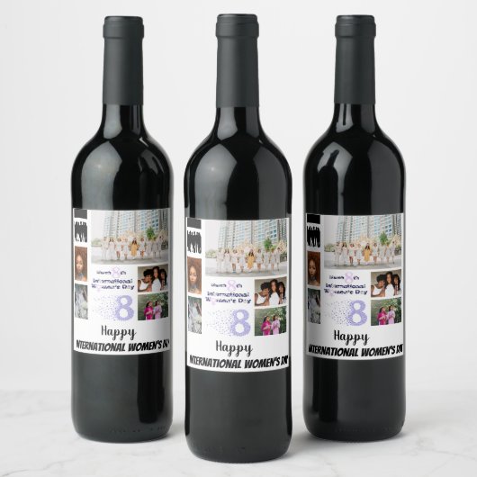 カスタム女性の日8写真コラージュ ワインラベル (ボトル)