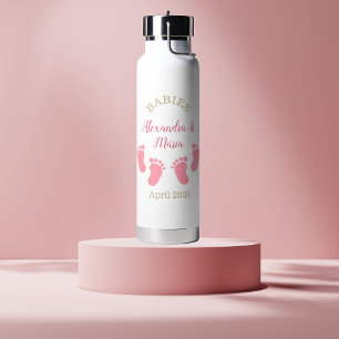 カスタム妊娠の発表ガールフットプリント ウォーターボトル