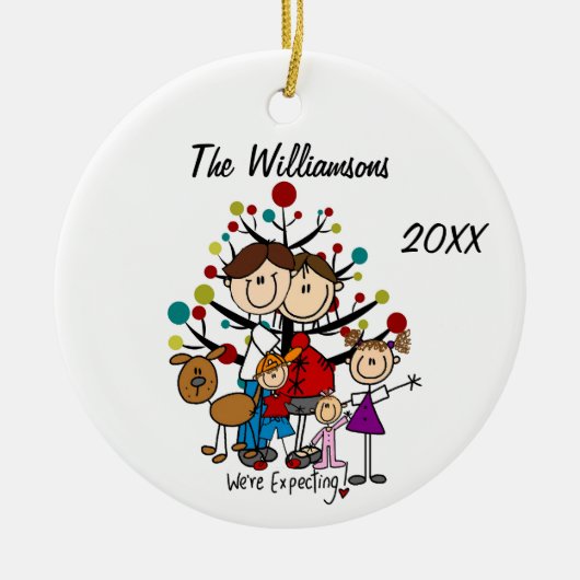 カスタム妊婦ファミリードッグオーナメント セラミックオーナメント (正面)