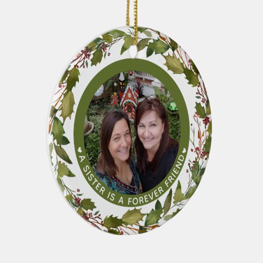 カスタム妹は永遠の友人の写真クリスマス セラミックオーナメント (右)