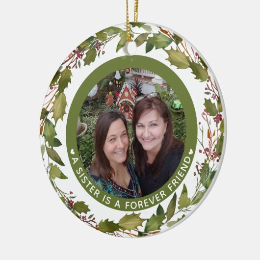 カスタム妹は永遠の友人の写真クリスマス セラミックオーナメント (左)