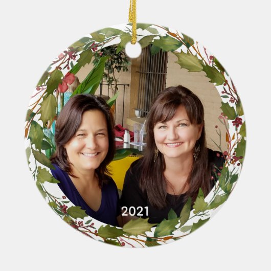 カスタム妹は永遠の友人の写真クリスマス セラミックオーナメント (裏面)