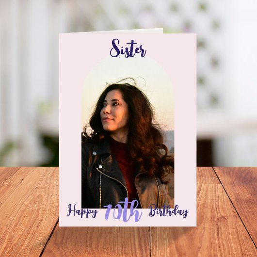 カスタム妹70誕生日ピンク写真アーチ カード