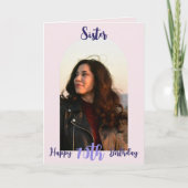 カスタム妹70誕生日ピンク写真アーチ カード (正面)