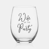 カスタム妻のパーティーブラック文字フォント ステムなしワイングラス (正面)