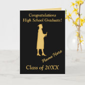 カスタム娘の卒業カード、黒と金ゴールド カード (黄色い花)