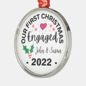 カスタム婚約した婚約パーソナライズされた メタルオーナメント (左)