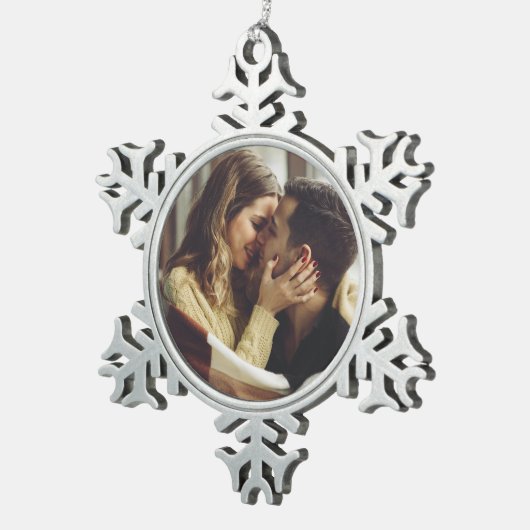 カスタム婚約写真 スノーフレークピューターオーナメント (右)