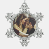 カスタム婚約写真 スノーフレークピューターオーナメント (正面)