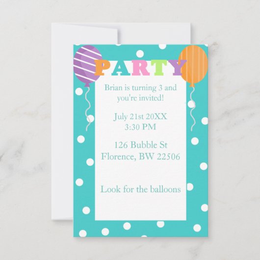 カスタム子供の誕生日カラフルパーティー招待状 招待状 (正面)