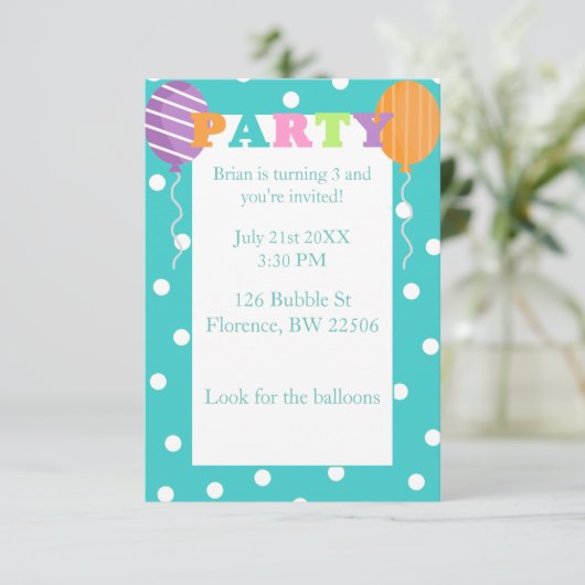 カスタム子供の誕生日カラフルパーティー招待状 招待状 (スタンド正面)