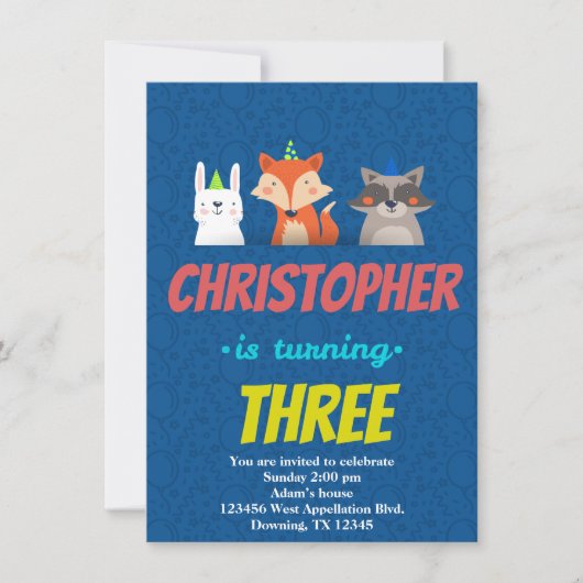 カスタム子供の誕生日カード動物ハットマンガ 招待状 (正面)