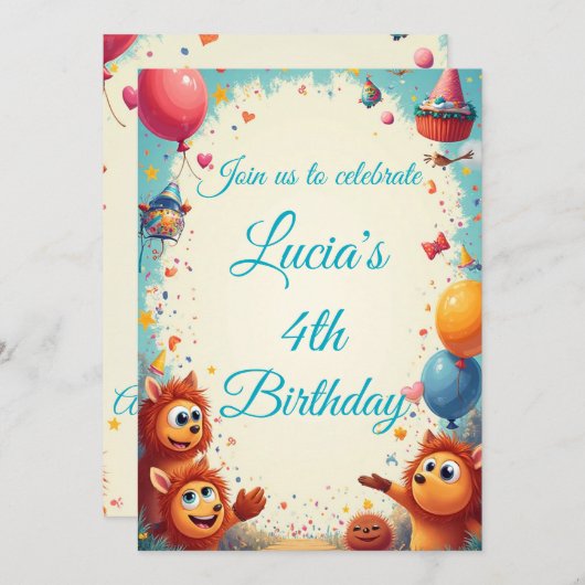 カスタム子供の誕生日パーティー招待状 招待状 (正面/裏面)