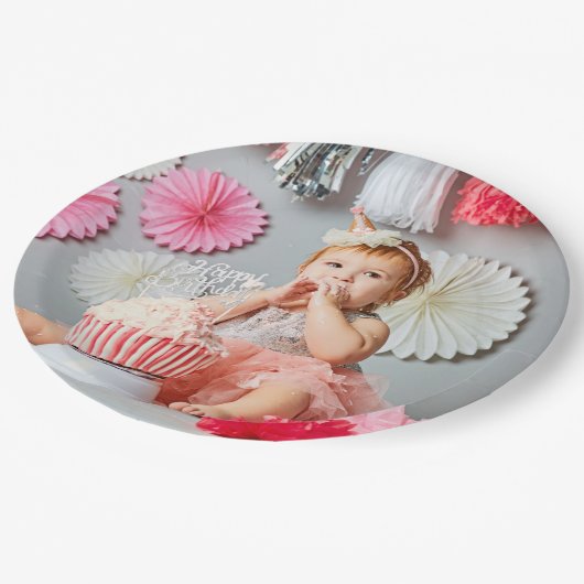 カスタム子供の誕生日写真 ペーパープレート (アングル)