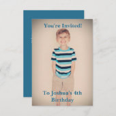 カスタム子供の誕生日招待状ブルー文字 招待状 (正面/裏面)